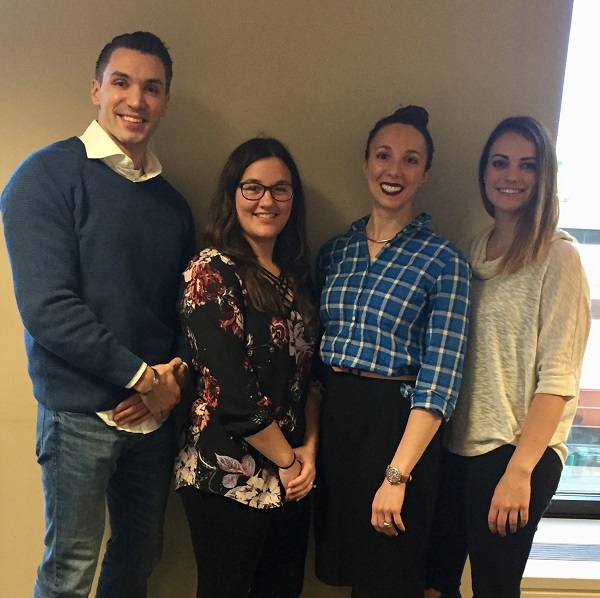 Physician Assistant Department Assistant Clinical Professor Adrian Banning and students Alexandra Podlesny, Mimi Teter and military veteran Nicholas Latham